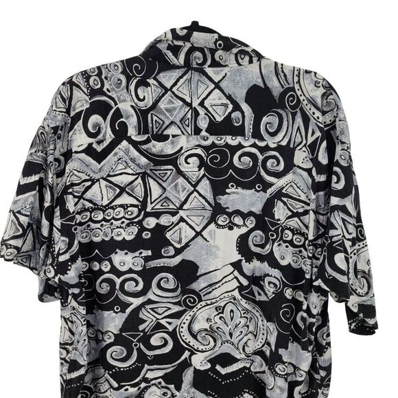 Vtg 80s Mens Sz 1X Short Sleeve Black White Tiki Rayon Button-Up Shirt Hawaiian - Picture 7 of 9